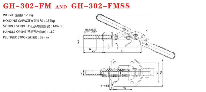 302-Fm 302-Fmss Push Pull Toggle Clamp Zinc - Plated Surface Holding Force 136kgs