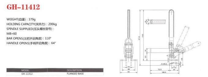 Flange Vertical Handle Toggle Clamp 11412 Bicycle Fixture Ribbed Plastic Handle