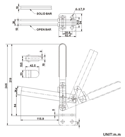 12310 Vertical Toggle Clamp , Adjustable Toggle Clamp Holding Force 364kgs