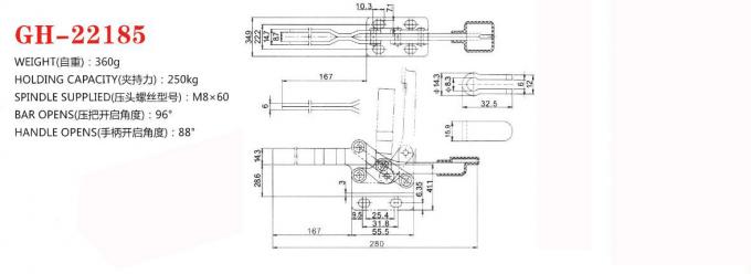 22185 Horizontal Toggle Clamp / Straight Line Toggle Clamp Open Long U Bar