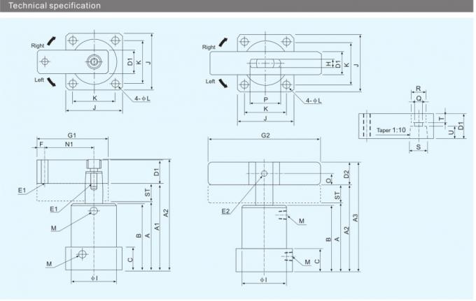 Double acting clamp Left Right rotation pneumatic cylinder 50mm bore rotating swing clamp cylinder 90 degree