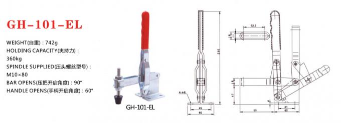 101EL Quick Release Toggle Clamp U Bar Flange Base Red Straight Handle